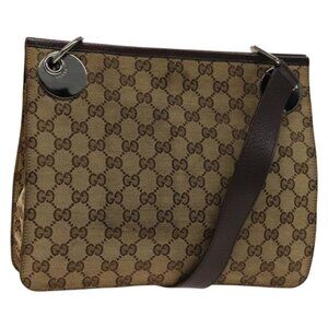 Authentic GUCCI GG Canvas Shoulder Bag Beige Silver 120841